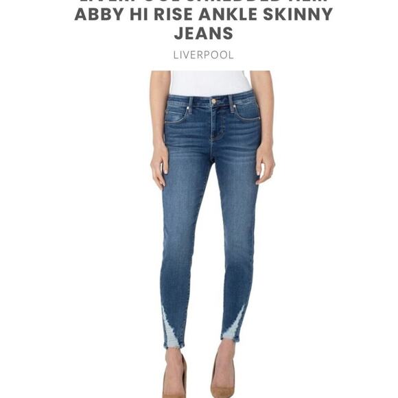 Liverpool Abby jeans blue denim high rise shredded hem Ankle Skinny  Sz 10/30 - Picture 9 of 11
